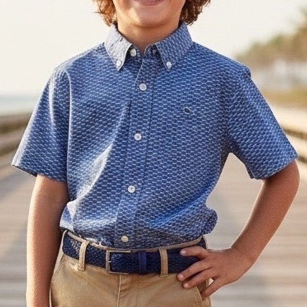 Vineyard Vines Kids‎ Short Sleeve Whale Shirt Button Down Blue Cotton Size S
